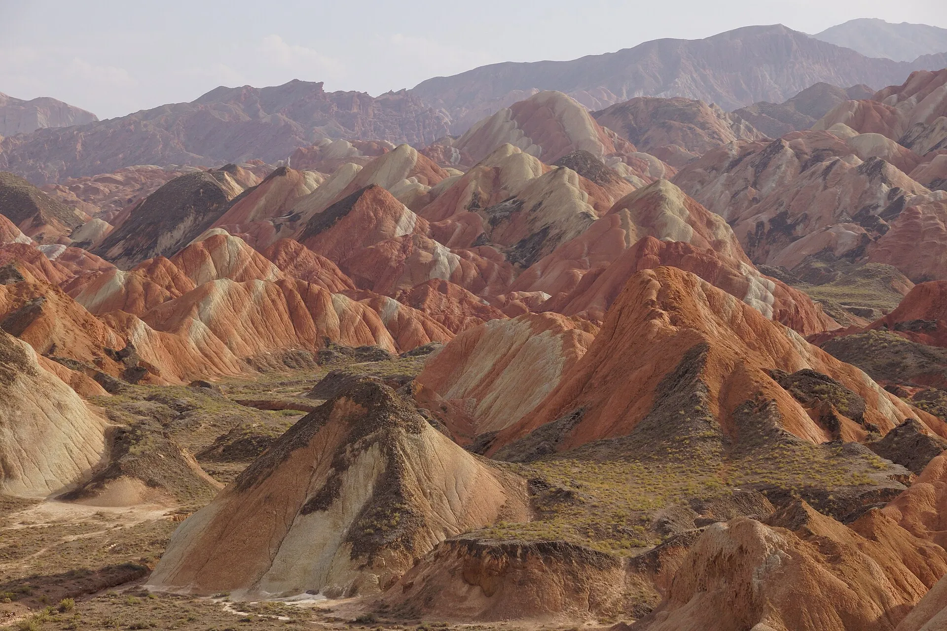 The striped red, orange and yellow rainbow mountains of Zhangye Danxia