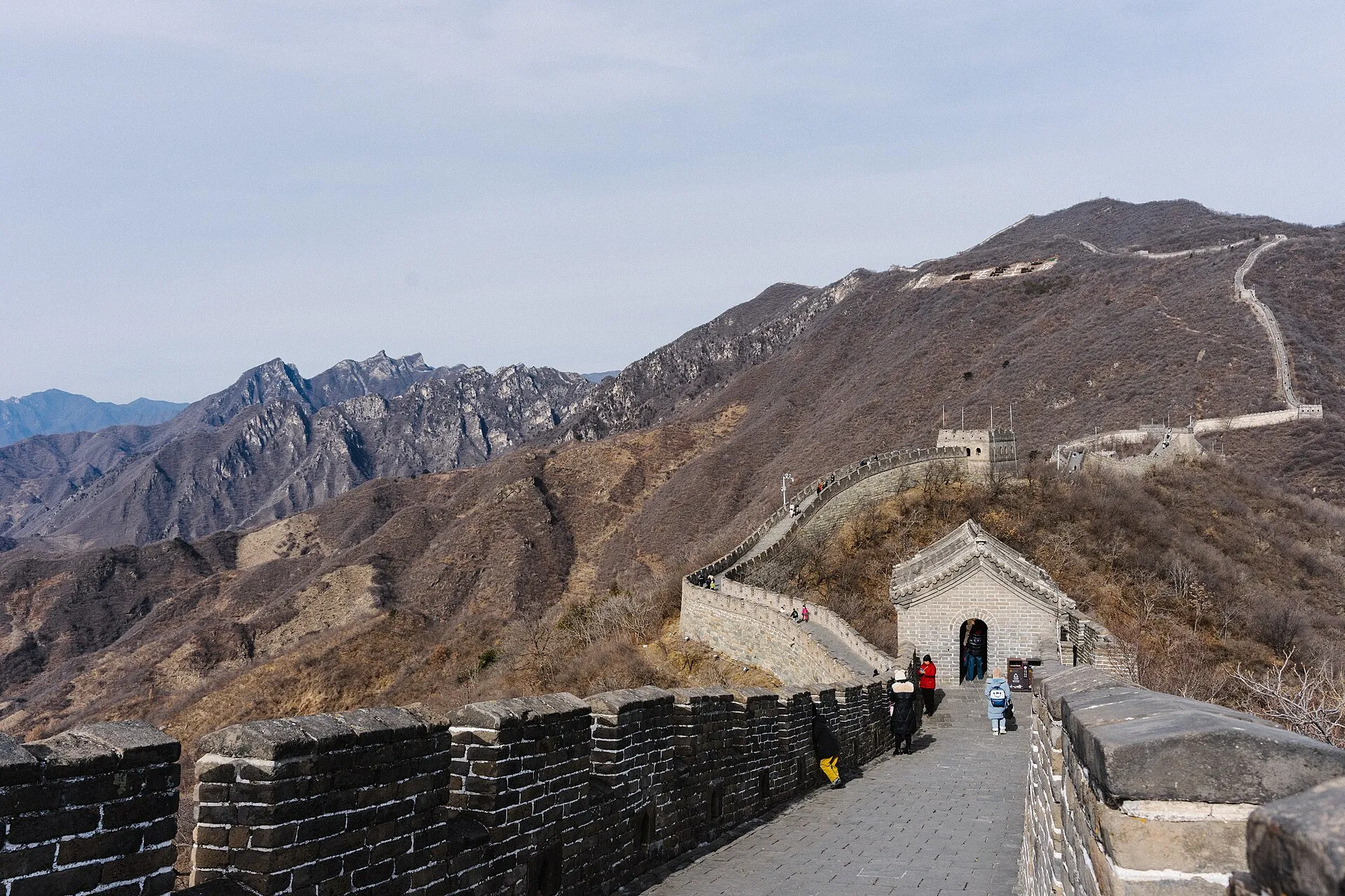 The Mutianyu section of the Great Wall snaking over forested ridges