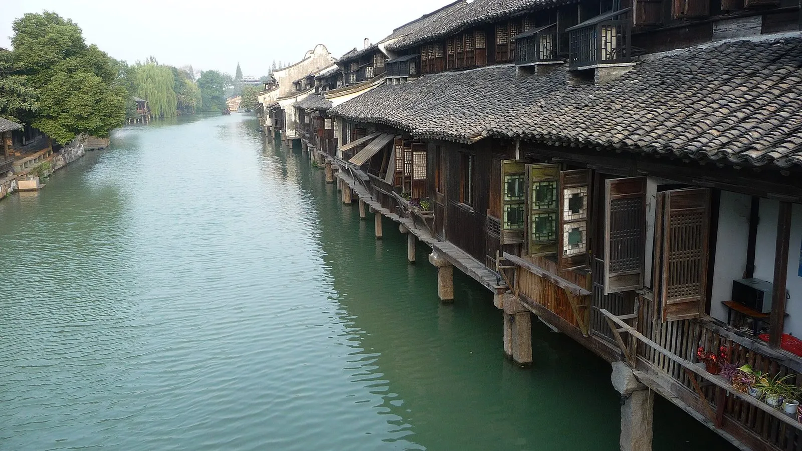 Wooden stilt houses over a canal in Wuzhen